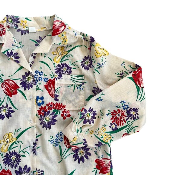 Vintage Semi Sheer All Over Floral Print Blouse USA S - Picture 2 of 6